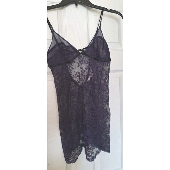 Vintage Victoria's Secret Slip Dress Small Purple Lace Mesh Sheer Babydoll Y2K - Picture 5 of 8